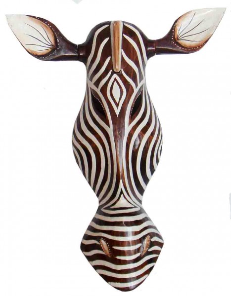 Kunsthandwerk Afrika Maske Zebra 50 cm, Holz-Maske aus Bali, Wandmaske