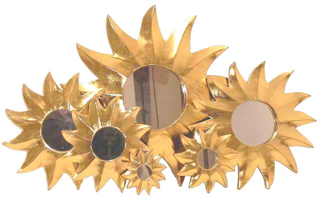 Kunsthandwerk Asien Deko-Spiegel GOLDEN SUN, Holz, 7 Gr&ouml;&szlig;en, Wandschmuck