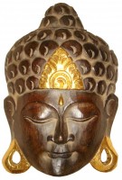 Buddha - Maske GOLD, handgearbeitete Holz-Maske aus Bali, Wandmaske