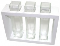 Design-Vase LARA aus Mangoholz mit Glas, in wei�, schwarz oder braun, 3 Gl�ser