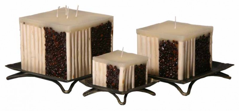 Kunsthandwerk modern Kerzen-Quader KAFFEE-BAMBUS, Kerze S - 8 x 8 x 7 cm