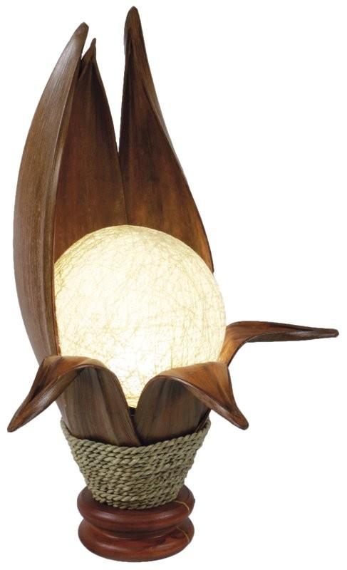 Deko-Lampen Bali Deko-Leuchte LOTUS KARIMA, 6 Bl&auml;tter, Tisch-Lampe aus Natur-Materialien, Stimmungsleuchte