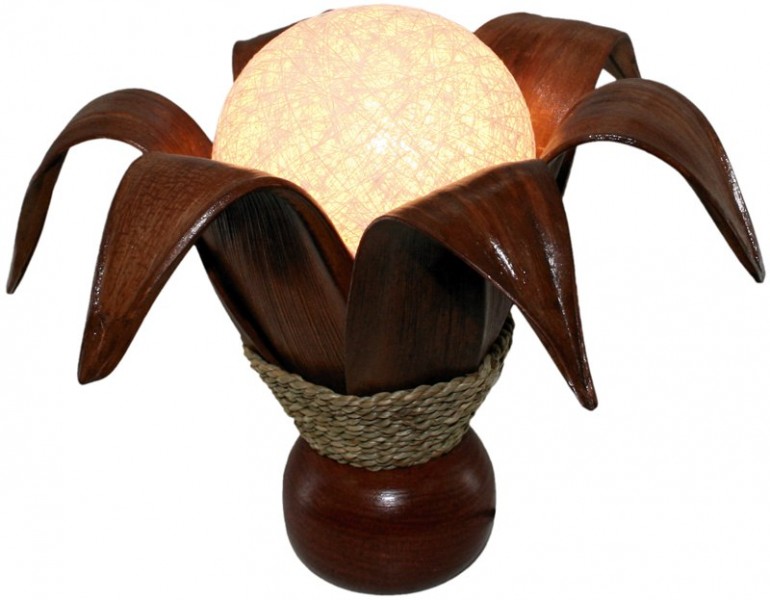 Deko-Lampen Bali Deko-Leuchte BL&Uuml;TE, 6 Bl&auml;tter, 30 cm, Tisch-Lampe aus Natur-Materialien, Stimmungsleuchte