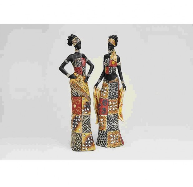 Zierfigur Afrikanerin, buntes Kleid, 2er Set, Deko-Figur