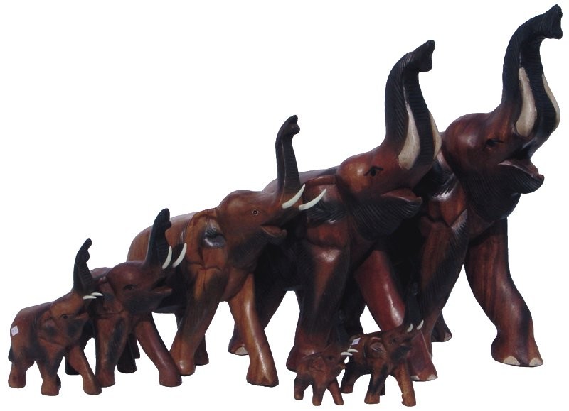 Kunsthandwerk Asien Elefant laufend, Holz-Elefant mit erhobenen R&uuml;ssel, Deko-Elefant