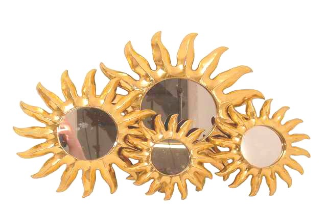 Kunsthandwerk Asien Deko-Spiegel SUN, Holz, 4 Gr&ouml;&szlig;en, Wandschmuck