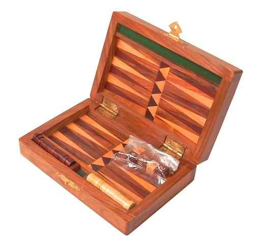 Kunsthandwerk Asien Backgammon aus Holz 15 x 21 cm - Holz-Spiel, Tavli