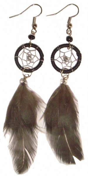 Kunsthandwerk Lateinamerika Ohrringe mit Dreamcatcher, mit Federn - Traumf&auml;nger
